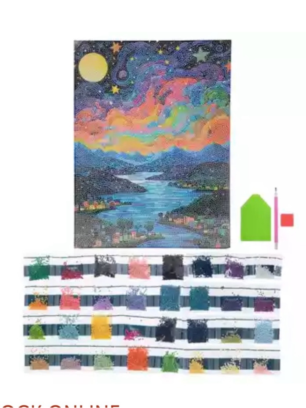 Hobby Lobby Multicolor Night Lake Canvas with Rainbow Clouds